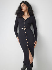 V-neck Button Maxi Dress