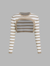 Round Neck Stripe Knitted Long Sleeve Crop Shrug
