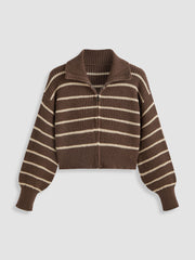 Solid Knit Polo Zipper Cardigan Curve & Plus