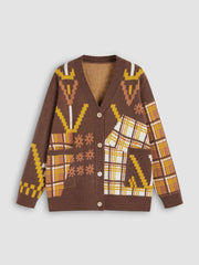 V-neck Geomoteic Graphic Cardigan