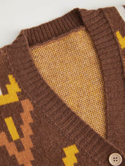V-neck Geomoteic Graphic Cardigan