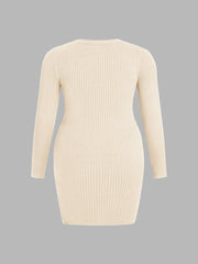 Knit Round Neck Long Sleeve Mini Dress Curve & Plus