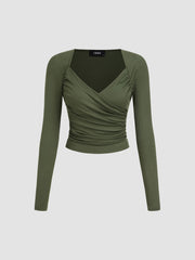 V-neck Solid Long Sleeve Top