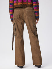 Cargo Stretch Mid Waist Solid Button Flared Jeans