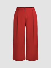 Mid Waist Pleated Pocket Wide Leg Pants Curve & Plus