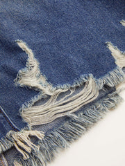 Collar Solid Ripped Denim Blouse