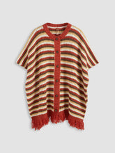 Round Neckline Stripe Button Cardigan