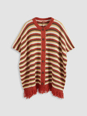 Round Neckline Stripe Button Cardigan