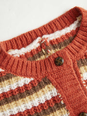 Round Neckline Stripe Button Cardigan