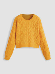 Round Neck Cable Knit Sweater