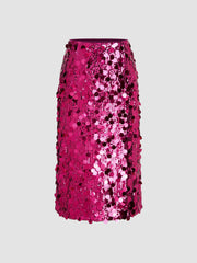 Sequin Mid Waist Split Midi Skirt
