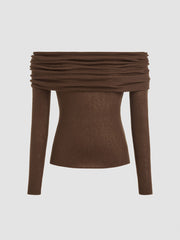 Wool-blend Off-shoulder Ruched Knit Long Sleeve Top