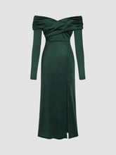 Velvet Off-shoulder Solid Split Maxi Dress