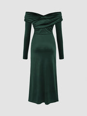 Velvet Off-shoulder Solid Split Maxi Dress