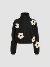 Floral Fleece Zipper Front Jacket