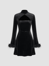 Feather-trim Velvet Tube Ruffle Mini Dress