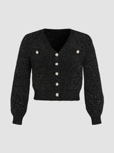 Metallic V-neck Solid Button Cardigan Curve & Plus