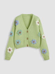 Knit V-neck Button Flower Cardigan
