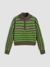 Wool-blend Abstract Stripe Zipper Knitted Crop Long Sleeve Top