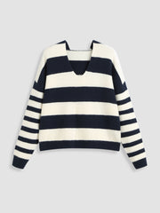 Hooded Stripe Knitted Long Sleeve Top