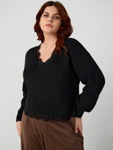 Knit V-neck Solid Long Sleeve Top Curve & Plus