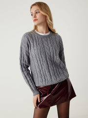 Cable Knit Round Neckline Long Sleeve Sweater