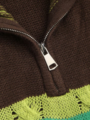 Polo Stripe Pocket Knitted Long Sleeve Top