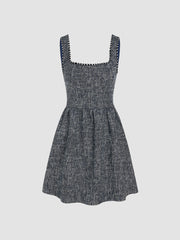 Tweed U-neckline Solid Mini Dress