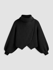 High Neck Solid Knitted Long Sleeve Crop Sweater Curve & Plus
