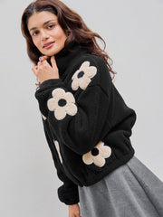 Floral Fleece Zipper Front Jacket