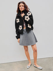 Floral Fleece Zipper Front Jacket