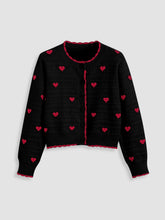 Round Neck Heart Contrasting Binding Cardigan
