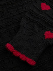 Round Neck Heart Contrasting Binding Cardigan