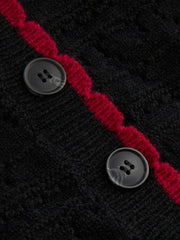 Round Neck Heart Contrasting Binding Cardigan