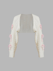 Cable Knit Bowknot Long Sleeve Shrug