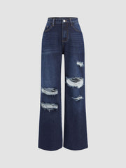 Mid Rise Ripped Straight Leg Jeans