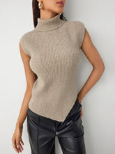 Wool-blend Knit High Neck Solid Asymmetrical Vest