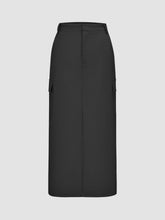 High Waist Solid Split Maxi Cargo Skirt
