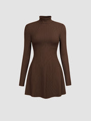 High Neck Solid Mini Dress