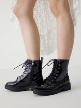 Faux Leather Lace Up Chunky Heeled Chelsea Boots