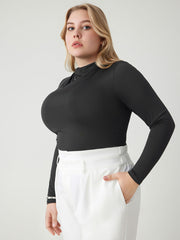 Round Neckline Solid Ruched Bodysuit Curve & Plus
