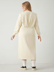Round Neckline Split Ruched Midi Dress Curve & Plus