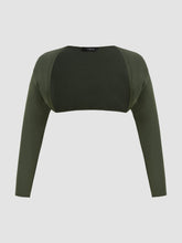 Solid Collarless Long Sleeve Crop Shrug Curve & Plus