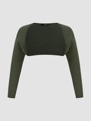 Solid Collarless Long Sleeve Crop Shrug Curve & Plus