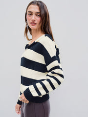 Hooded Stripe Knitted Long Sleeve Top