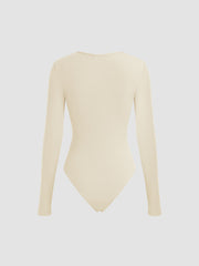 Rib Round Neckline Solid Bodysuit