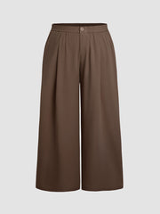 Solid High Waist Pleated Pocket Wide Leg Trousers Curve & Plus