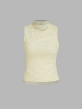 Mesh Patchy Turtle Neck Solid Ruched Crop Top