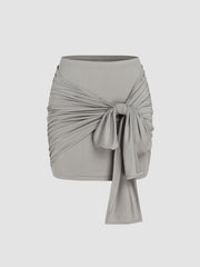 Jersey Low Rise Ruched Bowknot Mini Skirt