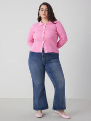 Knit Collar Solid Button Cardigan Curve & Plus